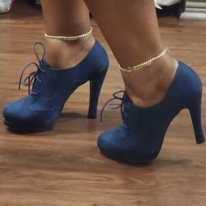Payless Navy Lace-Up Platform Ankle Booties